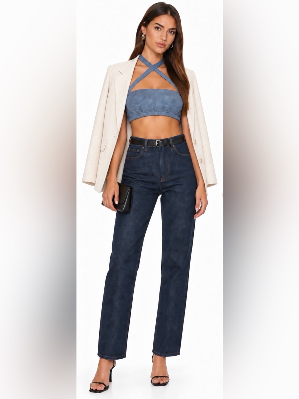 We Wore What Revolve Tie Halter Bra Top in Storm